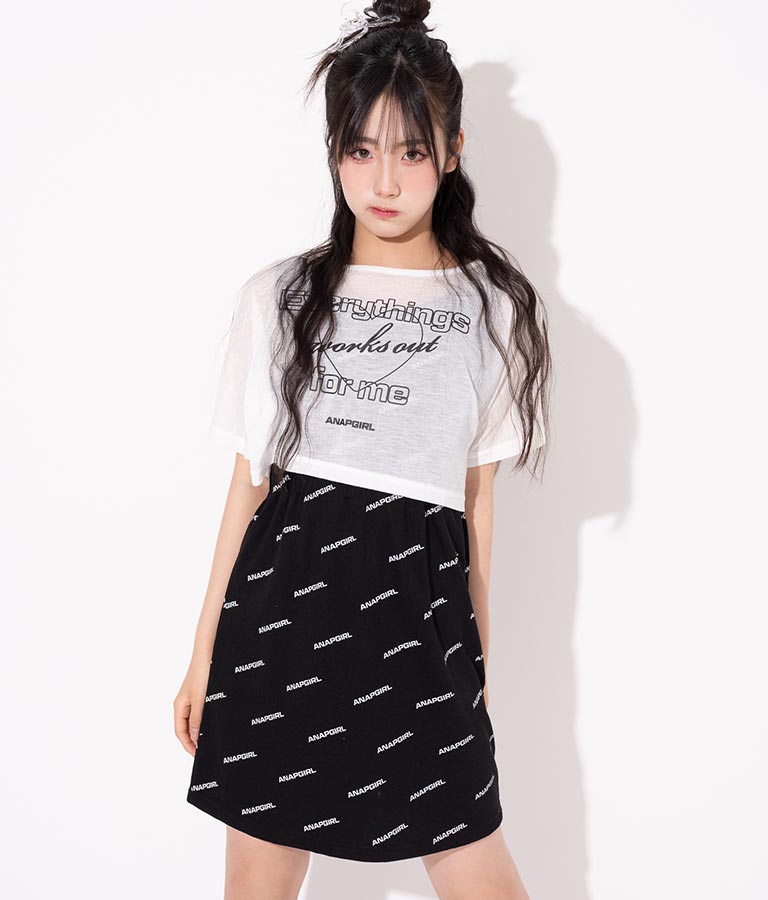 シアー トップス × ロゴ 柄 タンク ワンピース SET 918-7498