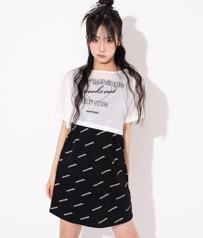 シアー トップス × ロゴ 柄 タンク ワンピース SET 918-7498