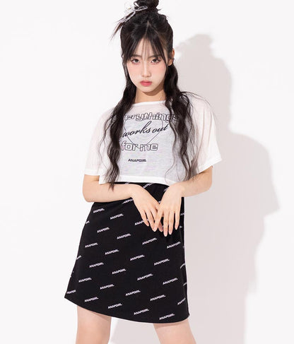 シアー トップス × ロゴ 柄 タンク ワンピース SET 918-7498