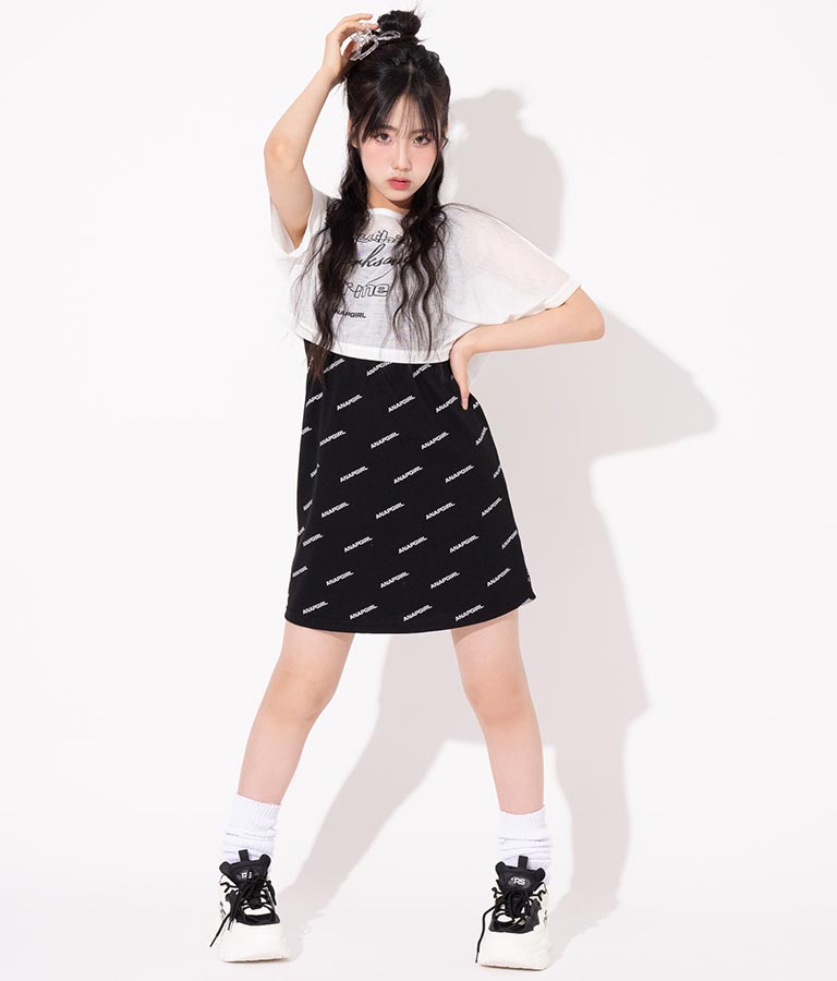 シアー トップス × ロゴ 柄 タンク ワンピース SET 918-7498