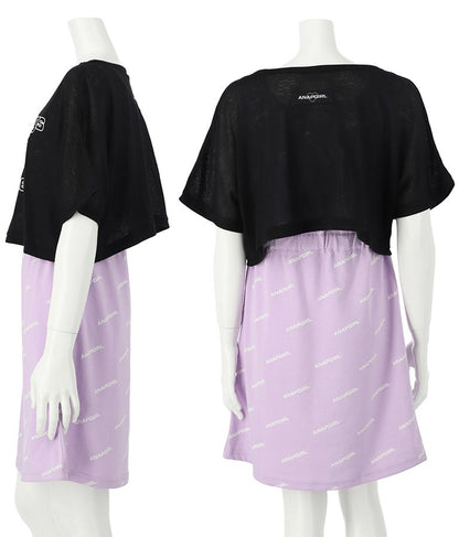 シアー トップス × ロゴ 柄 タンク ワンピース SET 918-7498