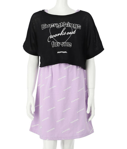 シアー トップス × ロゴ 柄 タンク ワンピース SET 918-7498