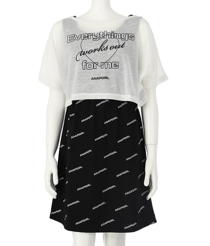 シアー トップス × ロゴ 柄 タンク ワンピース SET 918-7498