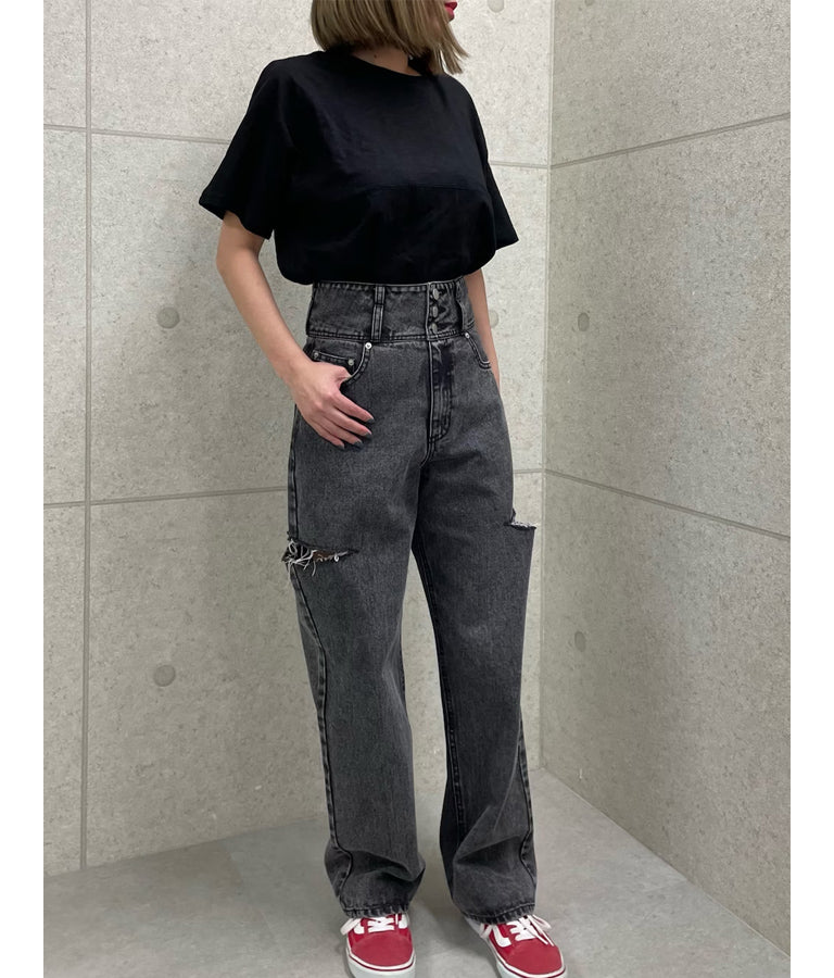 切替 ビッグ 無地 半袖 スラブ Tシャツ 853-5818