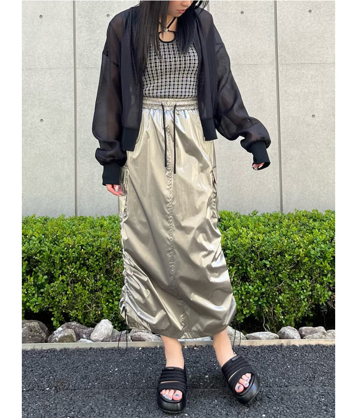 メタリック タフタ サイド シャーリング ロング スカート 151-5571