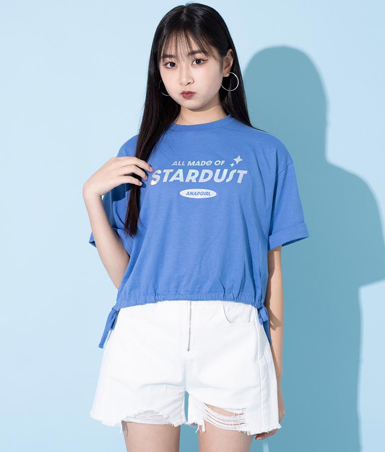 サイド リボン ホログラム プリント Tシャツ