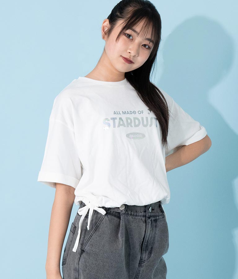 サイド リボン ホログラム プリント Tシャツ 913-7371