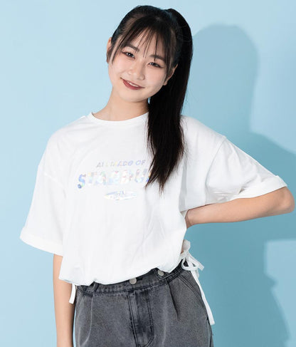 サイド リボン ホログラム プリント Tシャツ 913-7371