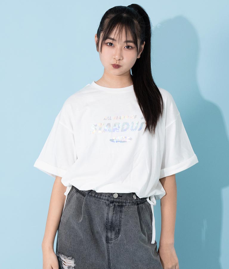サイド リボン ホログラム プリント Tシャツ 913-7371