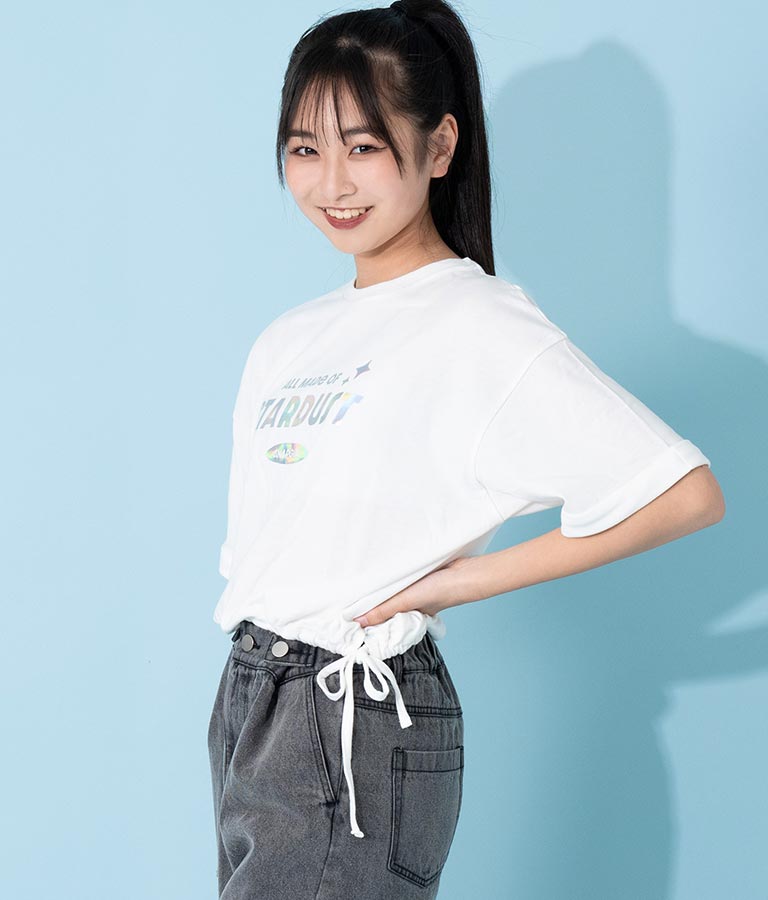 サイド リボン ホログラム プリント Tシャツ 913-7371