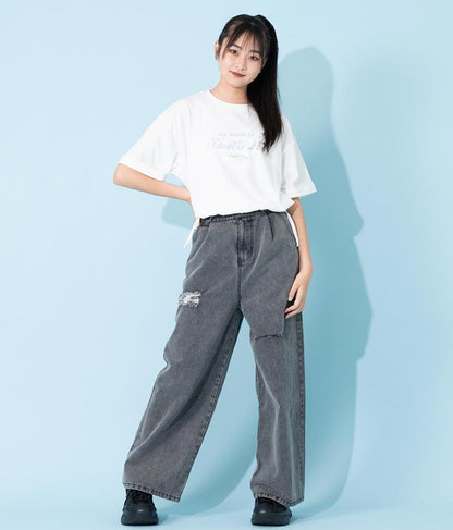 サイド リボン ホログラム プリント Tシャツ 913-7371