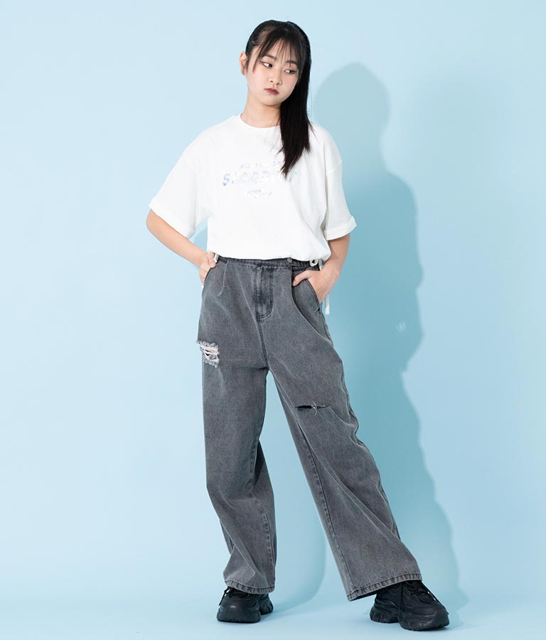 サイド リボン ホログラム プリント Tシャツ 913-7371