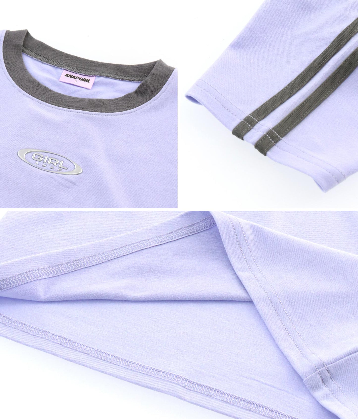 袖 ライン 入り シルバー プリント ミニ Tシャツ 913-7453