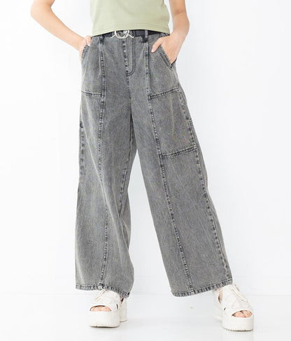 【ティーンズライン】ベルト付 ケミカル ストレート パンツ （M、Lサイズ展開） 912-7501