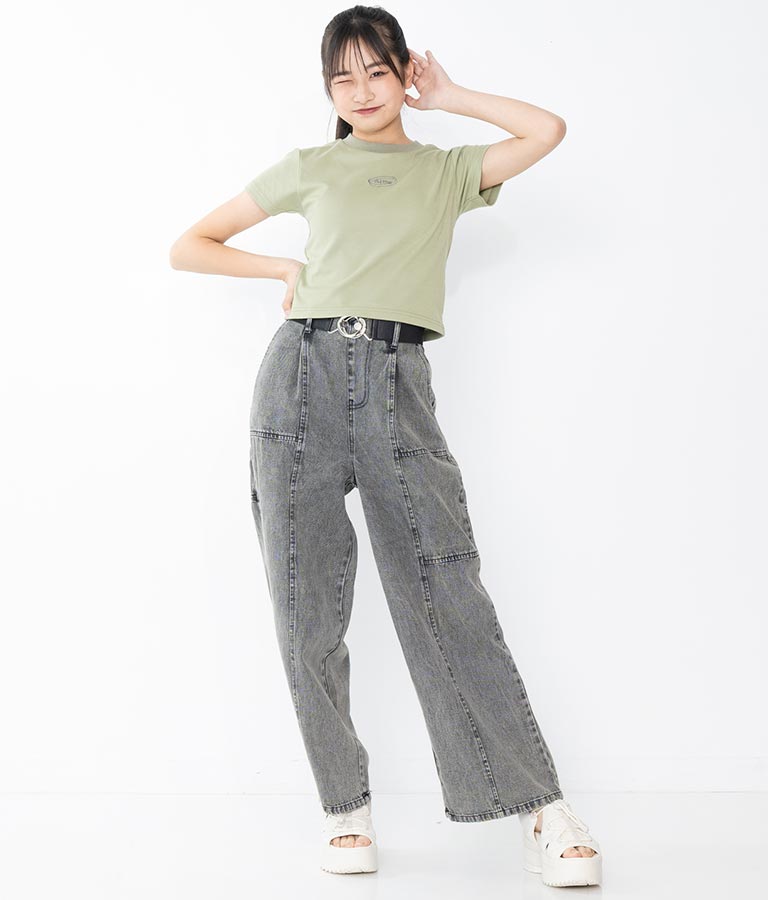 【ティーンズライン】ベルト付 ケミカル ストレート パンツ （M、Lサイズ展開） 912-7501