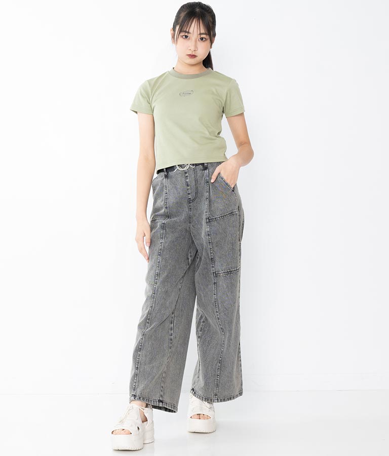 【ティーンズライン】ベルト付 ケミカル ストレート パンツ （M、Lサイズ展開） 912-7501