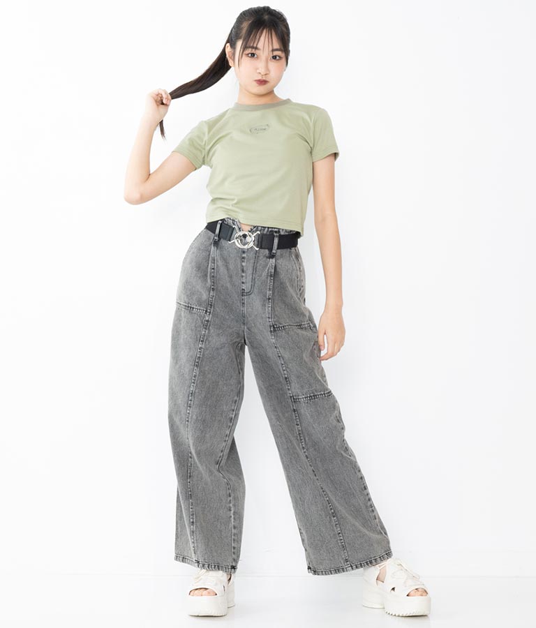 【ティーンズライン】ベルト付 ケミカル ストレート パンツ （M、Lサイズ展開） 912-7501