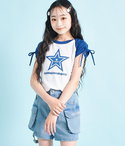 袖 シャーリング 星 モチーフ ミニ Tシャツ 913-7530