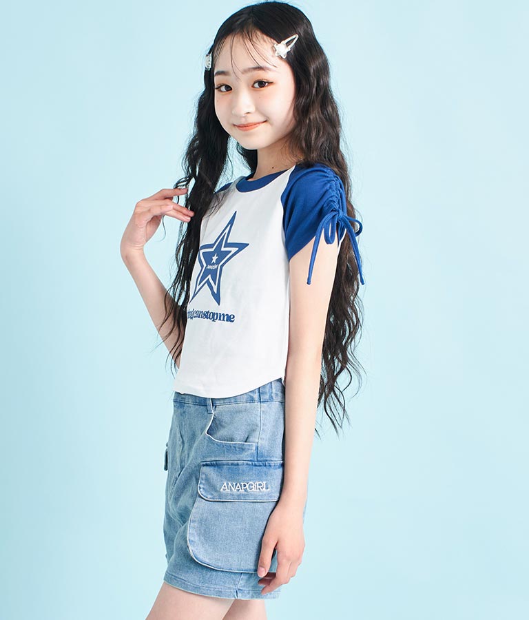 袖 シャーリング 星 モチーフ ミニ Tシャツ 913-7530