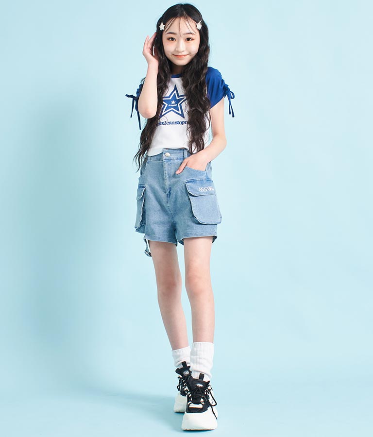 袖 シャーリング 星 モチーフ ミニ Tシャツ 913-7530