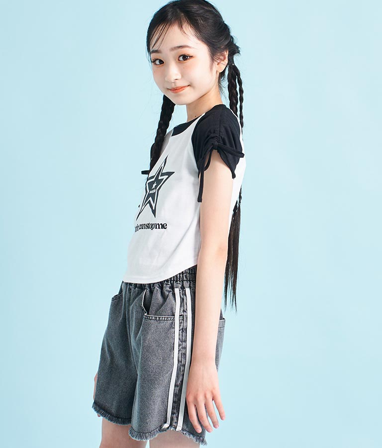 袖 シャーリング 星 モチーフ ミニ Tシャツ 913-7530