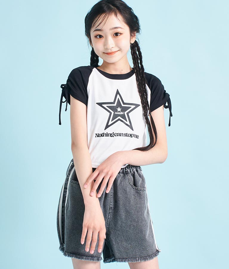 袖 シャーリング 星 モチーフ ミニ Tシャツ 913-7530