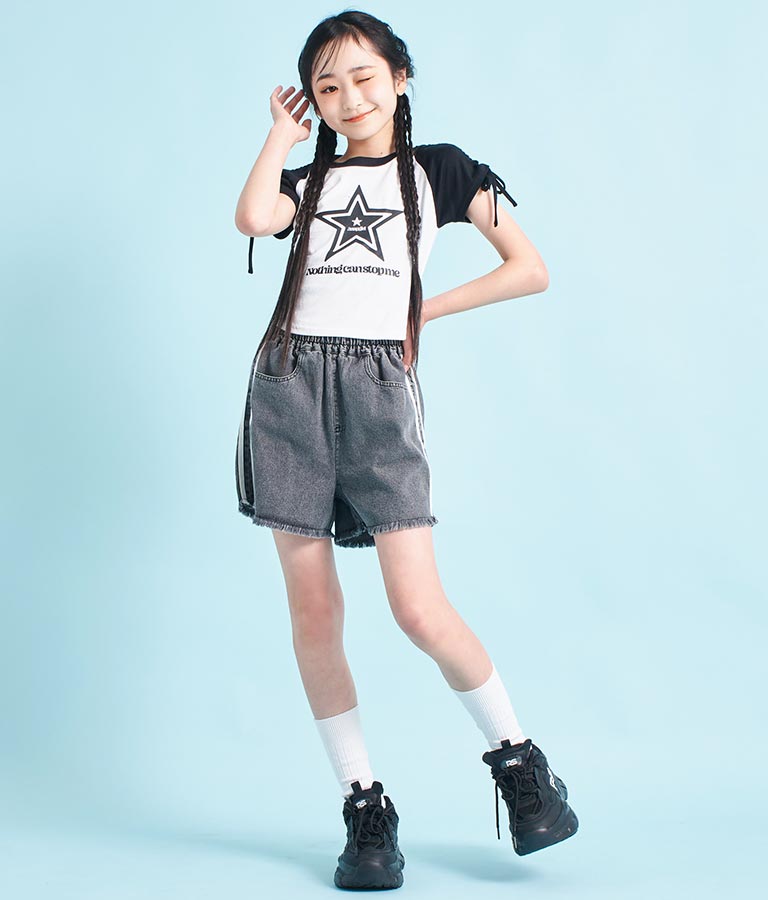 袖 シャーリング 星 モチーフ ミニ Tシャツ 913-7530