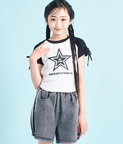 袖 シャーリング 星 モチーフ ミニ Tシャツ 913-7530