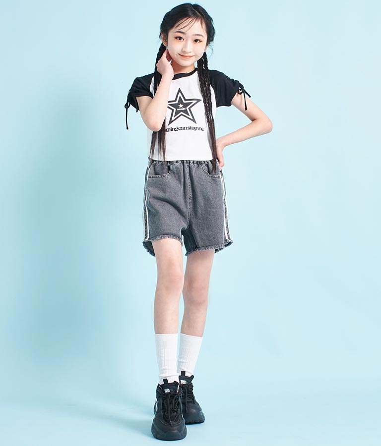 袖 シャーリング 星 モチーフ ミニ Tシャツ 913-7530