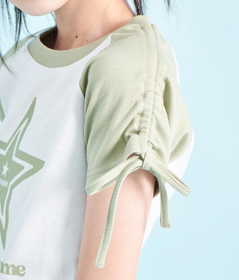 袖 シャーリング 星 モチーフ ミニ Tシャツ 913-7530