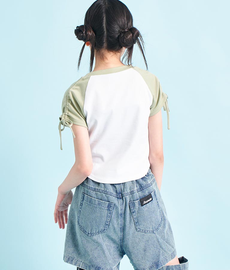 袖 シャーリング 星 モチーフ ミニ Tシャツ 913-7530