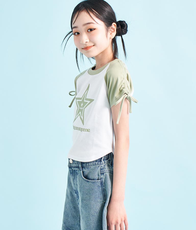 袖 シャーリング 星 モチーフ ミニ Tシャツ 913-7530