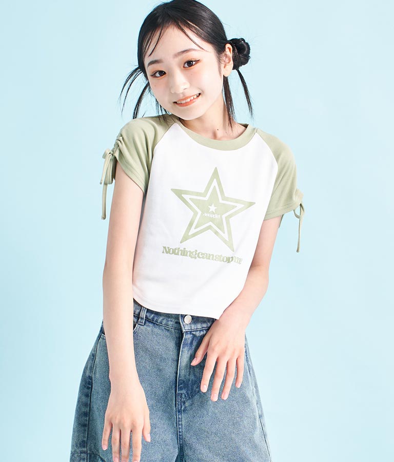 袖 シャーリング 星 モチーフ ミニ Tシャツ 913-7530