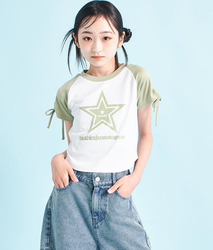 袖 シャーリング 星 モチーフ ミニ Tシャツ 913-7530