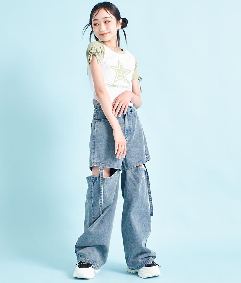 袖 シャーリング 星 モチーフ ミニ Tシャツ 913-7530