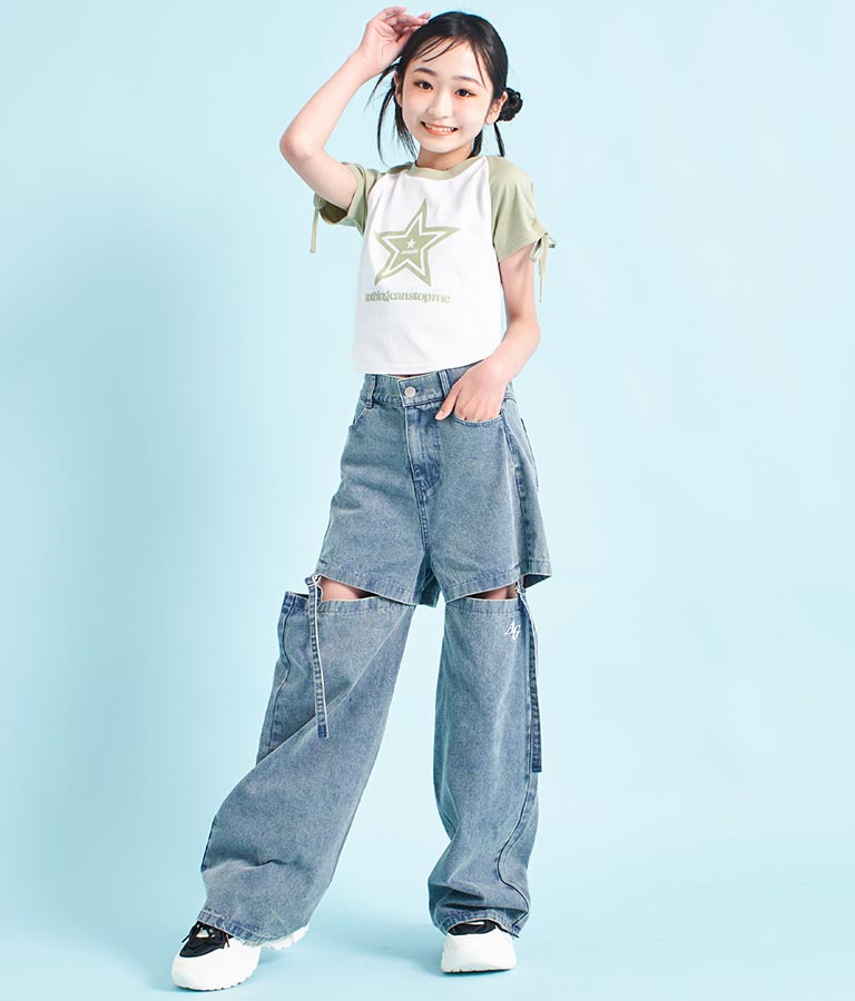 袖 シャーリング 星 モチーフ ミニ Tシャツ 913-7530