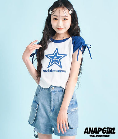 袖 シャーリング 星 モチーフ ミニ Tシャツ 913-7530