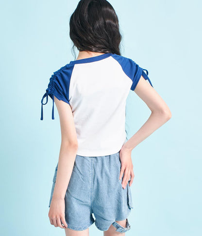 袖 シャーリング 星 モチーフ ミニ Tシャツ 913-7530