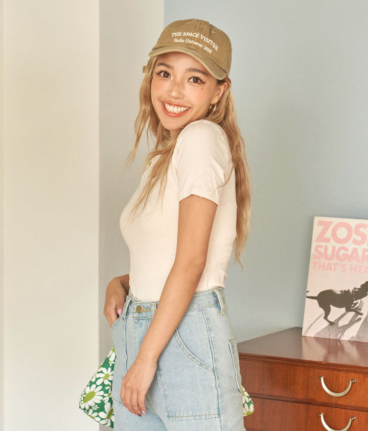 シンプル リブ デコルテライン 半袖 Tシャツ 813-6828