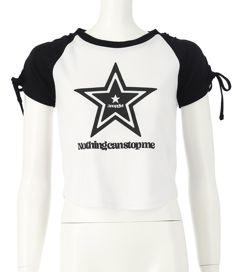 袖 シャーリング 星 モチーフ ミニ Tシャツ 913-7530