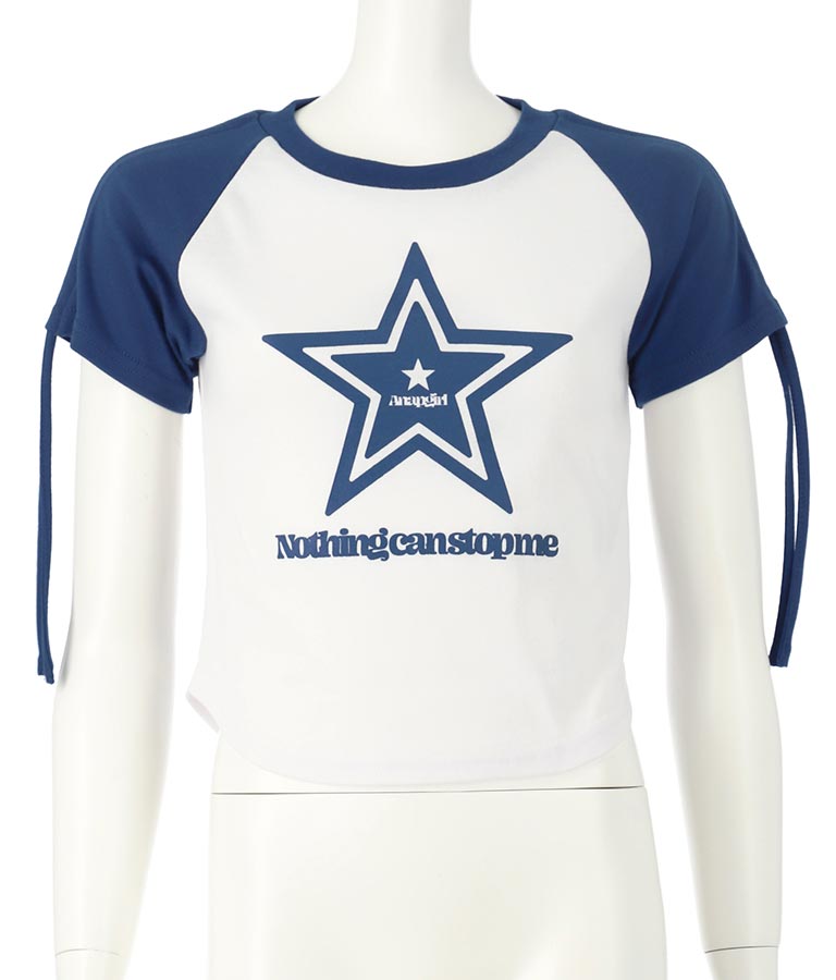 袖 シャーリング 星 モチーフ ミニ Tシャツ 913-7530