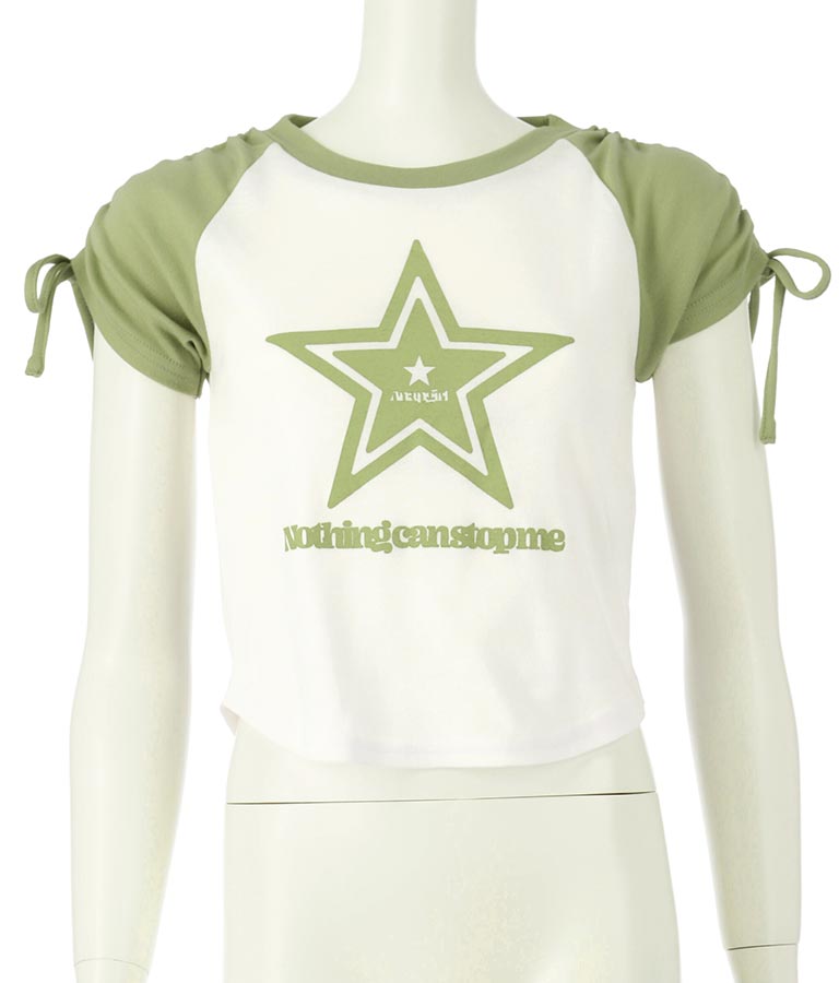 袖 シャーリング 星 モチーフ ミニ Tシャツ 913-7530