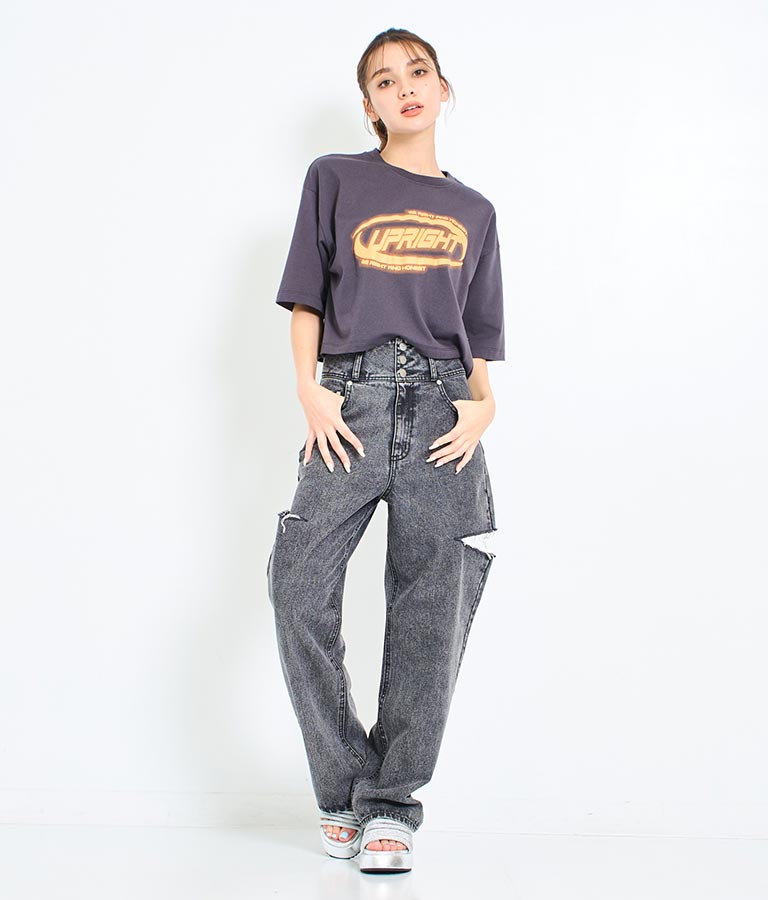 スプレー プリント クロップド Tシャツ 793-9172