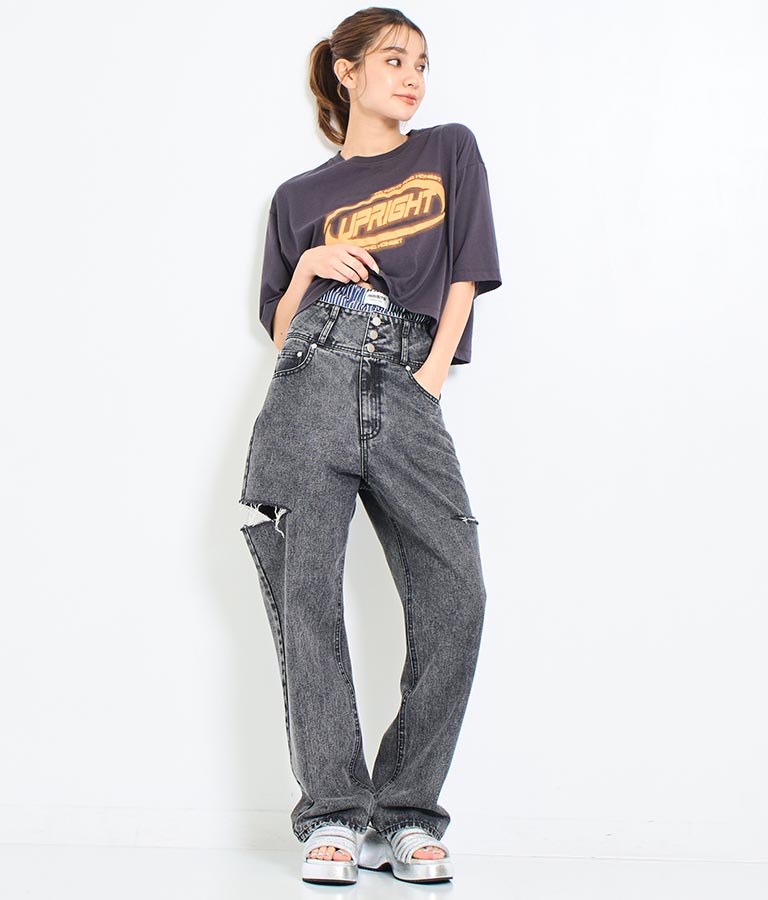 スプレー プリント クロップド Tシャツ 793-9172