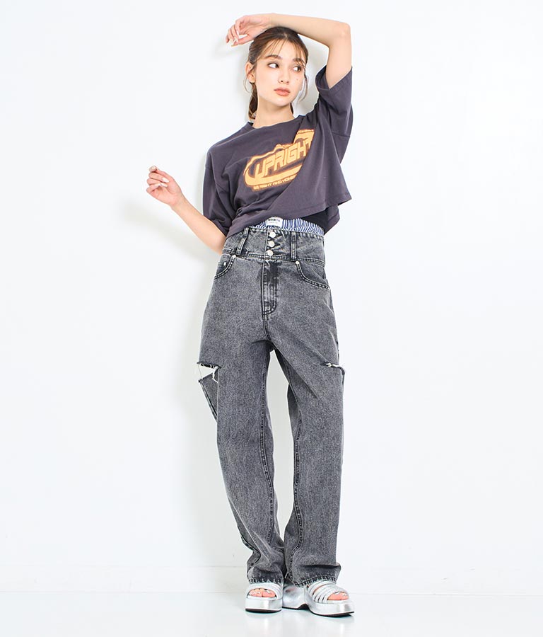 スプレー プリント クロップド Tシャツ 793-9172