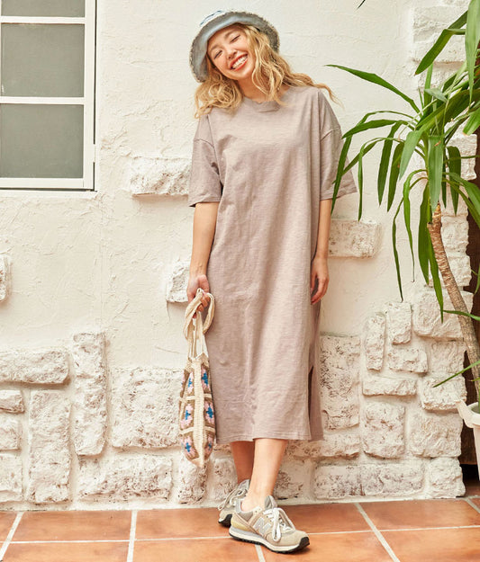 無地 スラブ マキシ ロング ワンピース 857-5819