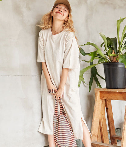 無地 スラブ マキシ ロング ワンピース 857-5819