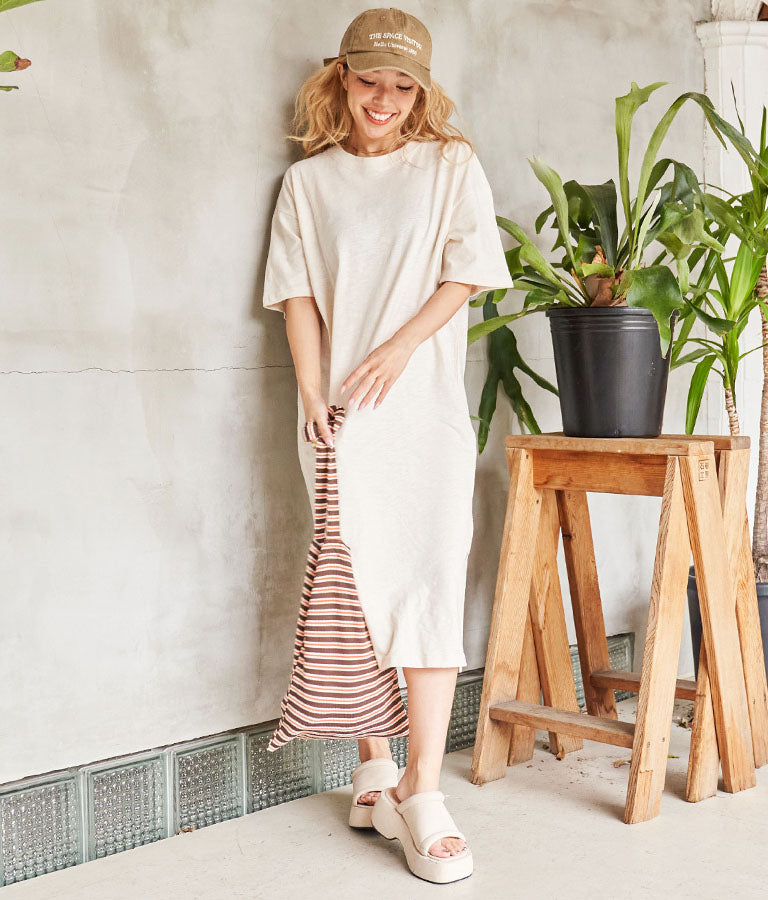 無地 スラブ マキシ ロング ワンピース 857-5819