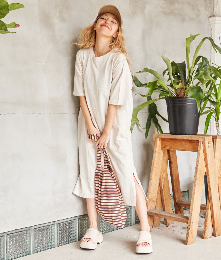 無地 スラブ マキシ ロング ワンピース 857-5819