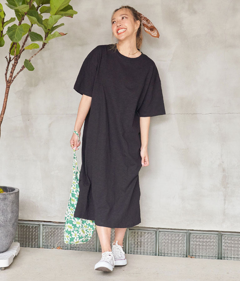 無地 スラブ マキシ ロング ワンピース 857-5819